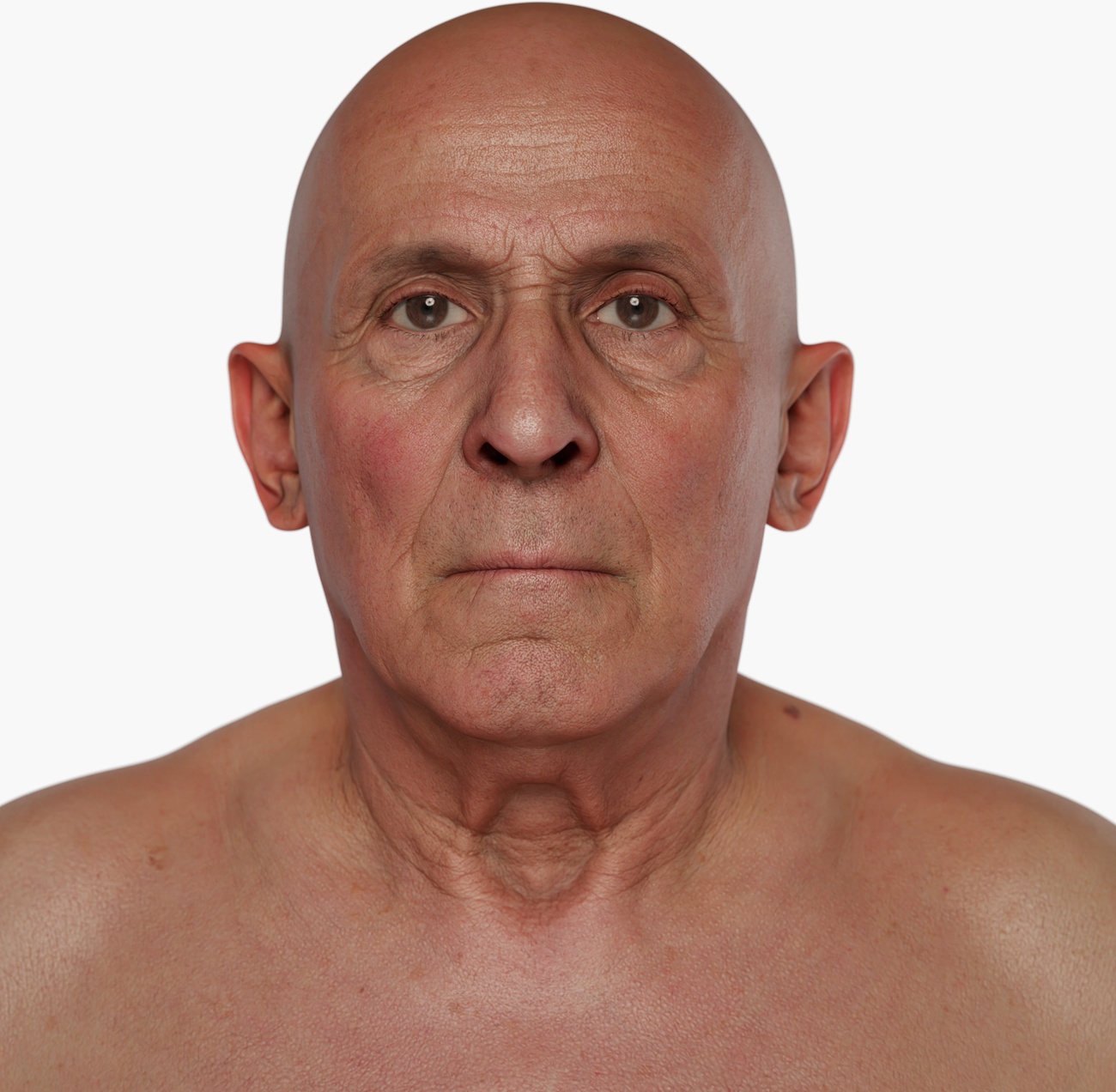 High-resolution 3D head scan render of a mature older male with weathered skin and strong facial structure